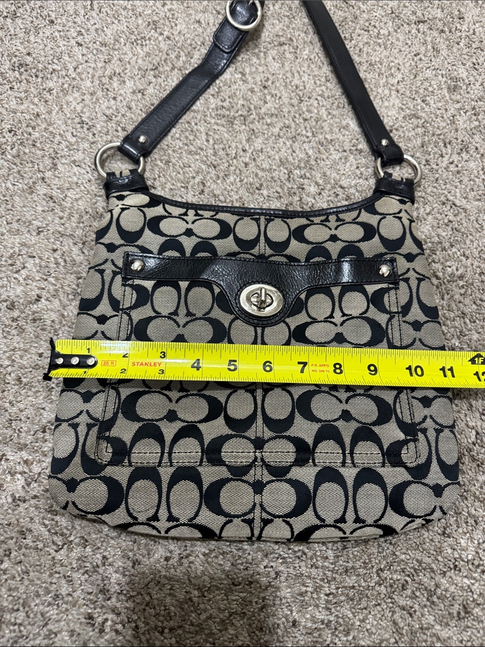Coach Signature Jacquard Turnlock Shoulder Bag Black Cream Hobo Y2K - Picture 14 of 16